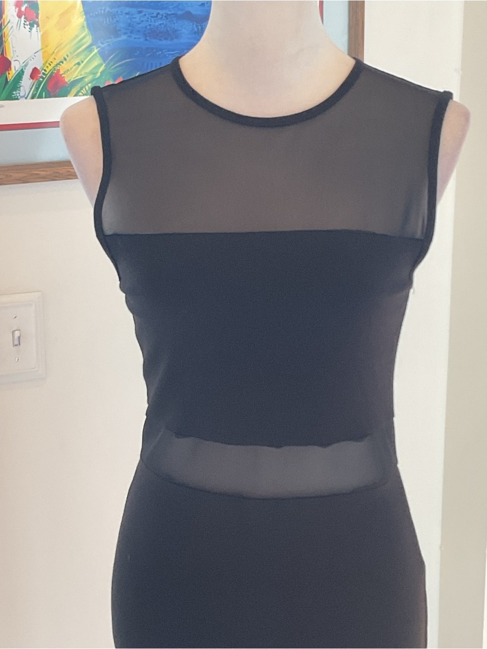 French Connection Black Midi Dress with Sheer Insets - Picture 3 of 12